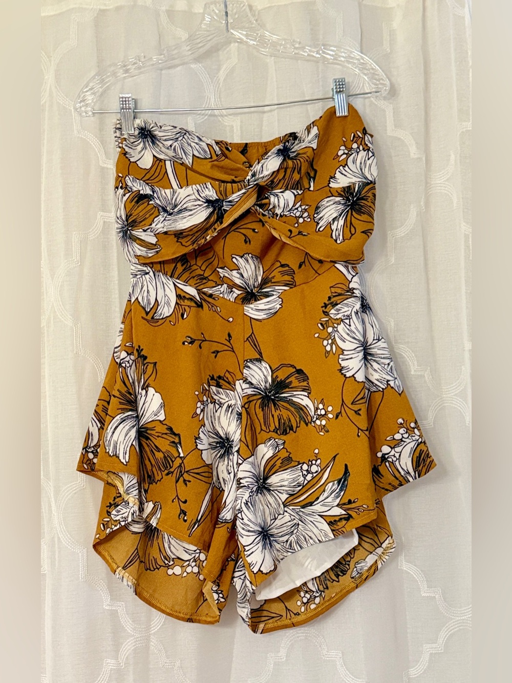 Mustard Floral Strapless Tie Back Romper Size Medium